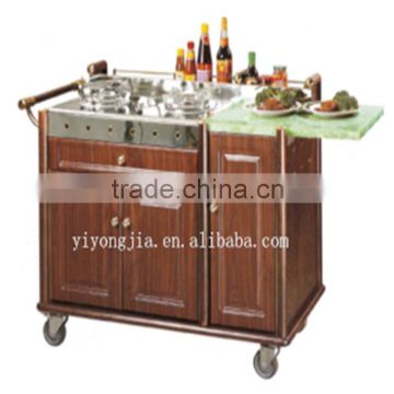 luxury wooden flambe trolley with double sides