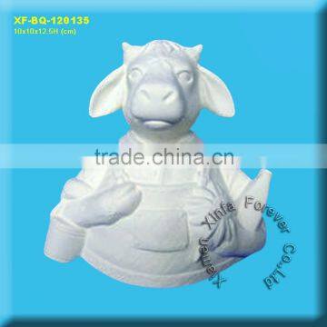 unpainted ceramic bisque cow figurine