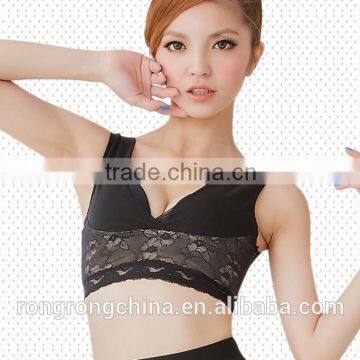 Women's Mesh Lace Trim Underwired Wide Strap Push Up Bra Chest Back Support photo-3