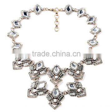 2015 Clear Deco Crystal Jeweled Bib Choker Statement Necklace