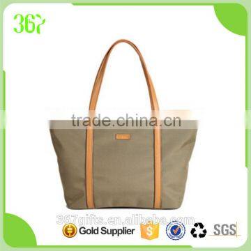 Top Quality Waterproof Matte Nylon Carrying Handbag with Two Leather Handle