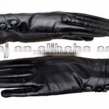 Fashion Black lady leather driving gloves with buttons