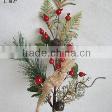 wholesale high quality artificial holly leaf pine needle and diy foam red berry pick 19.5" branches pick decoration in christmas