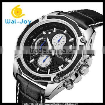 WJ-5534 Leather Strap Stainless Steel Back With Calendar Water Resistant Men Megir Hand Watch photo-6