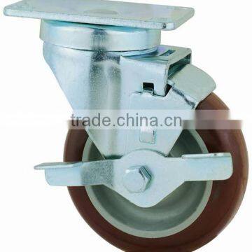 22 Series Double Ball Raceway Structure Top Plate Swivel PU Industrial Caster With Side Brake