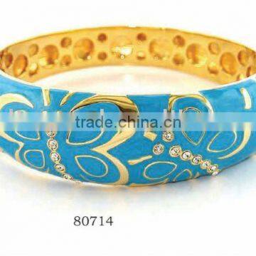 Plated gold blue enamel bangles