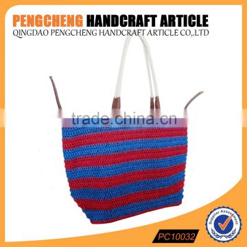 High quality stripes paper straw crochet tote handbag