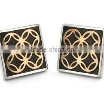 High Quality Stainless Steel Black and Gold Circle Inlay Square CuffLinks