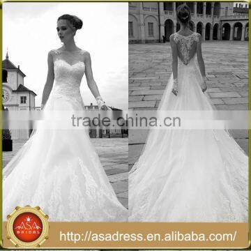 AR11 Hot Sale Elegant Wedding Gown Applique Lace A Line Boho Wedding Dress Sheer Back