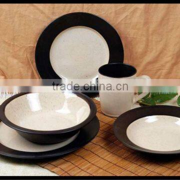 antique style black edge stoneware tableware made in China 16pcs ceramic dinnerware color glaze stoneware dinner set