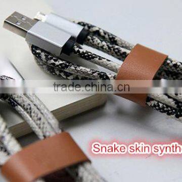 factory supplying colorful snake skin leather micro usb cable for mobile phone