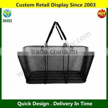 Wire Mesh Stacking Shopping Basket with Vinyl Handles, Black. Set of 12 YM6-163