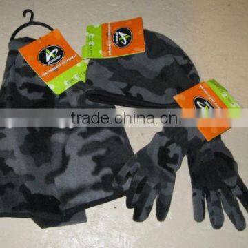 camo print design3 pieces fleece hat scarf & glove teenager winter sets