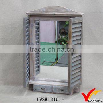 shutter design wood window mirror for wall decoration