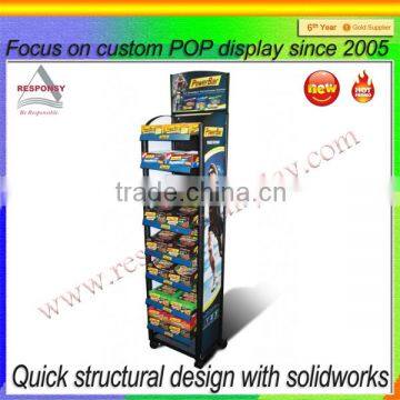 Custom supermarket retail power bar display snack shelf