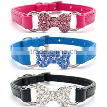 Western Dog Cat Pu Leather Pet Collar Necklace Pet Puppy Rhinestones bone Charm