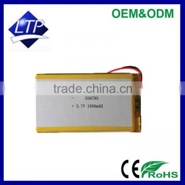 Good Quality A grade cell Rechargeable 356795 lithium polymer battery pack 3.7V 1800mah Li-polymer battery for tablet PC