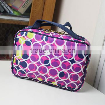 Lady's Cosmetic Bag Promotion Colorful Circle Printed Wash Bag ,Make Up Storage Bag With Handle