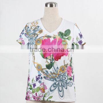 F5S10003 Printing T Shirt for Lady Short Sleeve 100% Cotton 2016 Summer