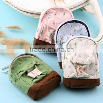 Fashion Floral Pattern Mini School Bag Canvas Pencil Case Key Purse Wallet