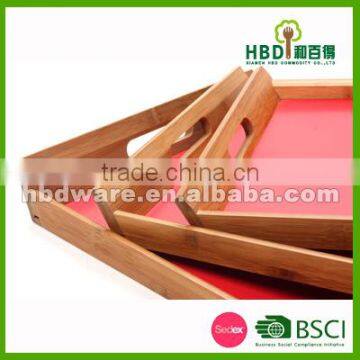 3 Pcs Set Bamboo Food Serving Tray With Red Color Base