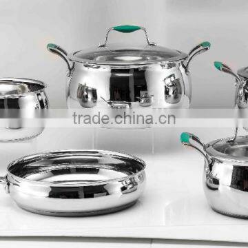 9pcs green silicone handle stainless steel italy cookware set