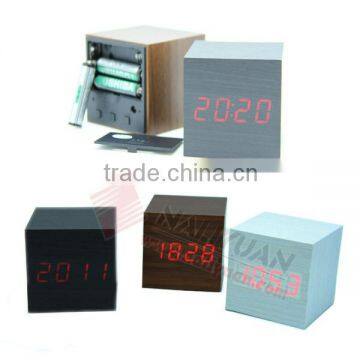 4 Sides LED Lighting Voice control Calendar wooden Clock