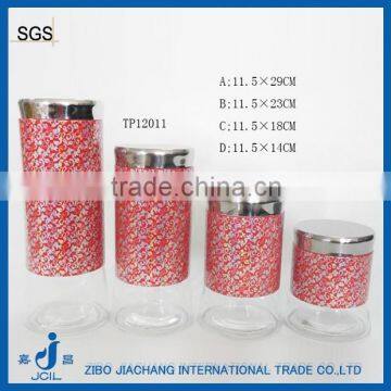 decorative glass food container with stainless steel cap