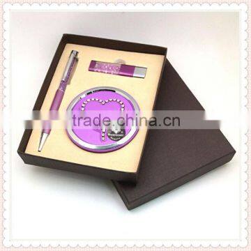 SWS0001 gift set cosmetic mirror&crystal metal ball pen&crystal U flash driver fashion promotional gift