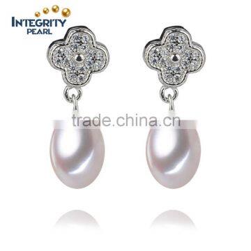 Fancy fashion white pearl earrings AAA drop 8-9mm beautiful pearl earring