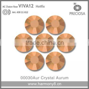 PRECIOSA Flat Back Hot Fix Rhinestones, Crystal Aurum MC Chaton Rose VIVA12