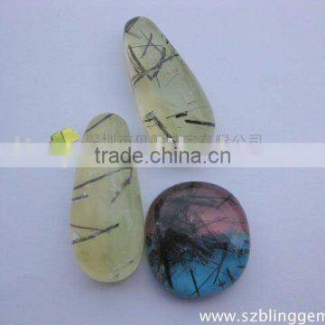 Handmade Natural rutilated qtz & Cat's eye Mosaic cabochon