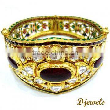 Polki Meena Diamond Gold Bangles, 22K Gold Kundan Polki Bangles, Polki Jewelry