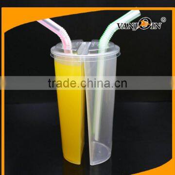 24oz Disposable Twins Cups / Plastic Drinking Cup with Straw with Lids