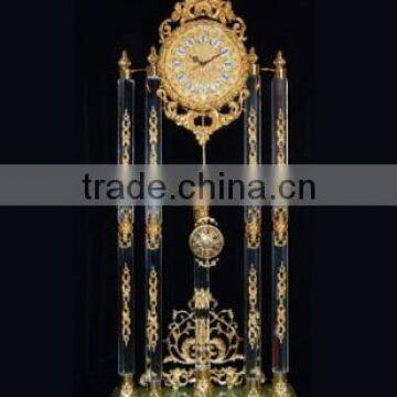 Antique French Brass Mounted Crystal and Marble Clock, Pendulum and Chiming Clock