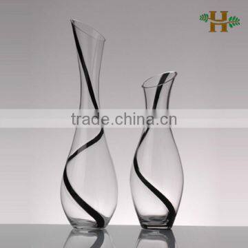 Clear thin neck big belly glass vase, handmade slanted twined holiday use glassware