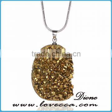 Colorful Irregular Shape Crystal Natural Stone Pendant Necklace Women Druzy Silver Plated Chain Agate Charm Necklace photo-3