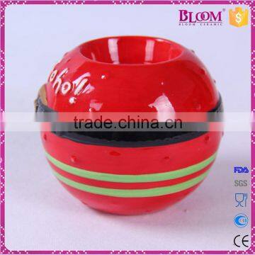 Handmade Ceramic Red Round Christmas Candle Holder photo-2
