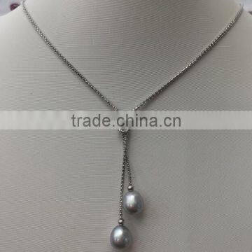 AAA 8-9mm raindrop freshwater doublepearl necklace with silver clasp