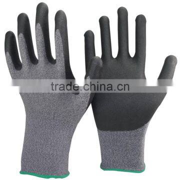 NMSAFETY 13 gauge knitted nylon and spandex liner coated black foam nitrile on palm soft working safety goves