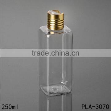 Cosmetic Packaging Flat Shoulder Clear Beard Oil Lotion Square 250ml Rectangle Plastic Shampoo Bottle With Golden Disc Top Cap photo-4