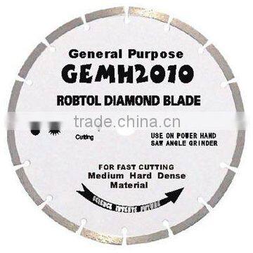 Segmented small diamond blade for fast cutting medium hard and dense material (GEMH)