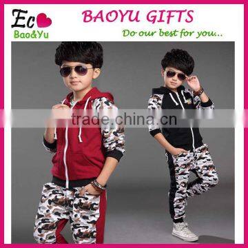 2015 New Design Kids Boys Sports Clothing Sets With Pocket Kids Suit High Cotton Coat + Pants Wear For Boy Clothes