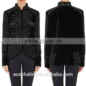 2016 High Quality Lady Fancy Embellished Black Velvet Jacket photo-3