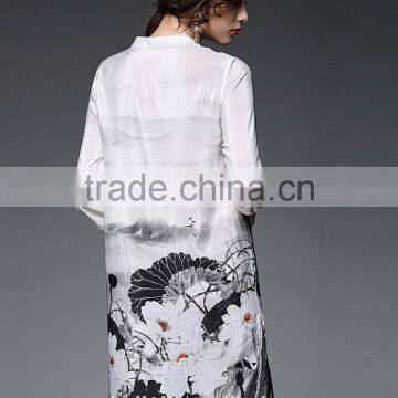 2016 Newest Summer Woman White Long Chinese Silk Shirts OEM Service photo-5