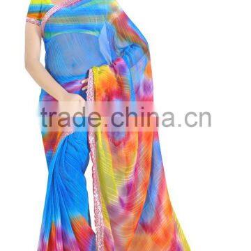 Spray Printed Designer Styles Saree With lace Border