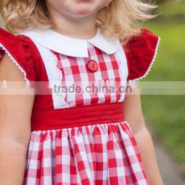 2017 Children Frocks Designs Girls Angle Sleeve Lace Plaid Christmas Party Dresses photo-3