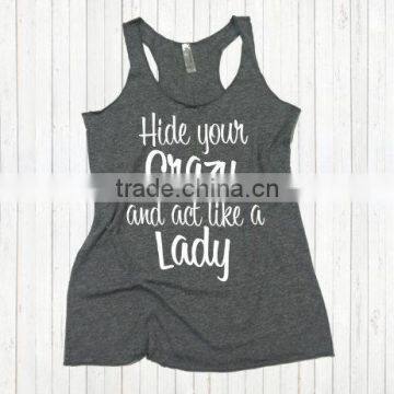 OEM Womens Tri-blend Tank Top Racerback Gym Stringer Tank Top Funny Workout Tank Top Exercise Shirt