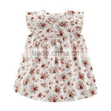 summer print flower cotton short sleeve dress, daily wear baby girl cute dress