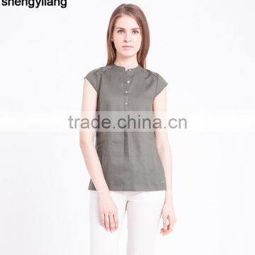 High Quality Blouse 100% Linen Shirts for Women Wholesale Short-sleeved Linen Shirt in Guangzhou photo-4